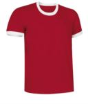 Short sleeve cotton ring spun T-Shirt with contrasting crew neck and sleeve bottoms, colour red and yellow VACOMBI.ROB