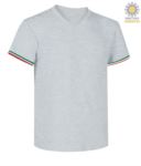 Men short sleeved T-shirt with three-coloured detail on cotton sleeve bottom, color koenigsblau JR989971.GR