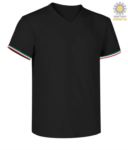 Men short sleeved T-shirt with three-coloured detail on cotton sleeve bottom, color koenigsblau JR989970.BL