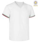 Men short sleeved T-shirt with three-coloured detail on cotton sleeve bottom, color koenigsblau JR989975.BI