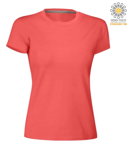 Women short-sleeved cotton short-sleeved crew neck T-shirt, color hot coral