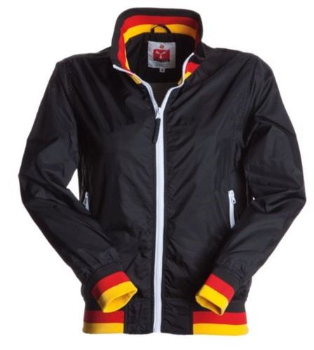 Women unpadded jacket in nylon with drytech fabric; collar, cuffs and waist in rib with flag colors. Black with Germany flag