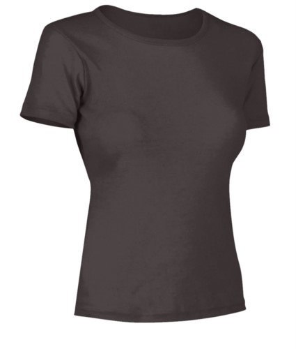 Women short sleeved T-Shirt, collar in the same fabric as the jersey, color brown
