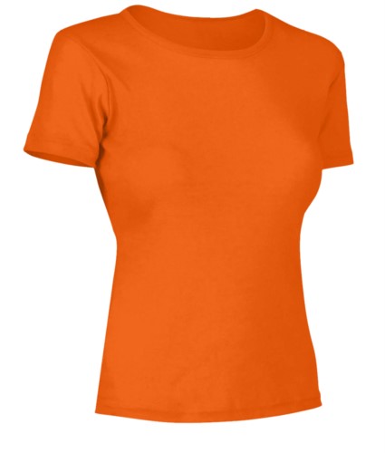 Women short sleeved T-Shirt, collar in the same fabric as the jersey, color orange