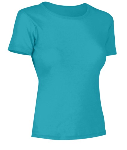 Women short sleeved T-Shirt, collar in the same fabric as the jersey, color swimming pool