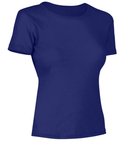 Women short sleeved T-Shirt, collar in the same fabric as the jersey, color indigo blue