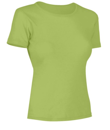 Women short sleeved T-Shirt, collar in the same fabric as the jersey, color pistachio