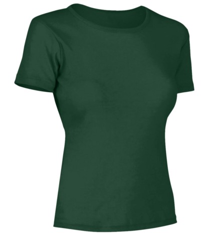 Women short sleeved T-Shirt, collar in the same fabric as the jersey, color bottle green