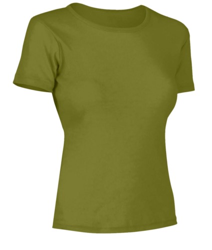 Women short sleeved T-Shirt, collar in the same fabric as the jersey, color moss green