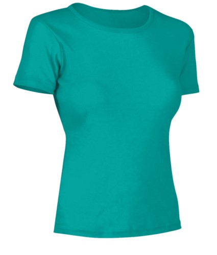 Women short sleeved T-Shirt, collar in the same fabric as the jersey, color real turquoise