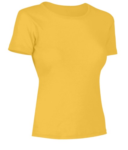 Women short sleeved T-Shirt, collar in the same fabric as the jersey, color used yellow