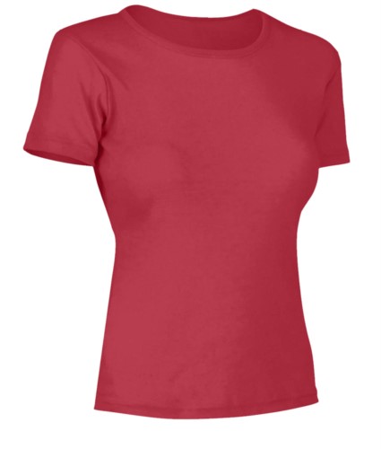 Women short sleeved T-Shirt, collar in the same fabric as the jersey, color used raspberry