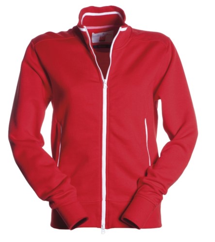 woman work sweatshirt with long zip Red color 