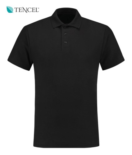 Short-sleeved polo shirt with 3 buttons, 100% Cotton, black colour