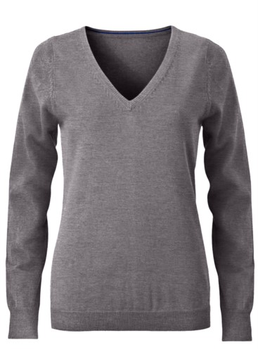 V-neck sleeveless sweater for women with elastic ribbed neckline and cuffs, 100% cotton knitted fabric. Color grey